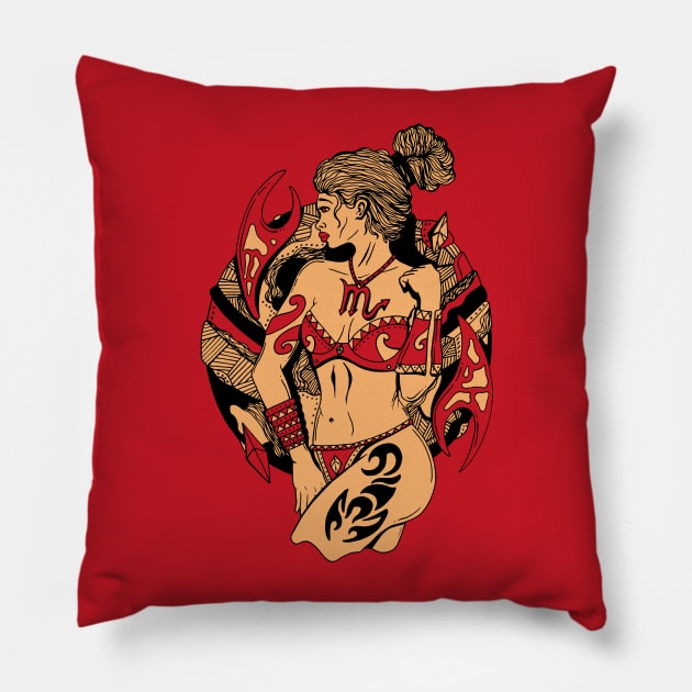 Red and Cream Scorpio Beauty Pillow by kenallouis