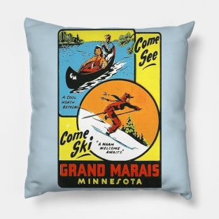 Grand Marais Minnesota Vintage Pillow