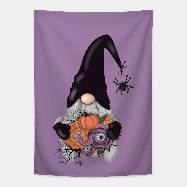 Halloween - Gnome , Pumpkin ,Flowers and Spider Tapestry by Cool Abstract Design