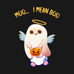 Moo I Mean Boo Funny Ghost Cow Halloween T-Shirt