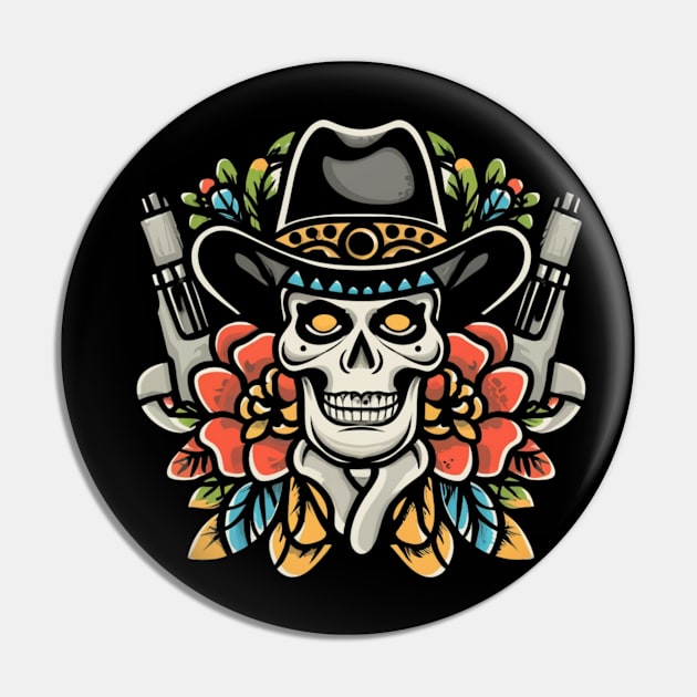 Cowboy Skeleton Floral tattoo Pin by Goku Creations