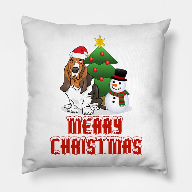 Merry Christmas Basset Hound Design Pillow by rs-designs