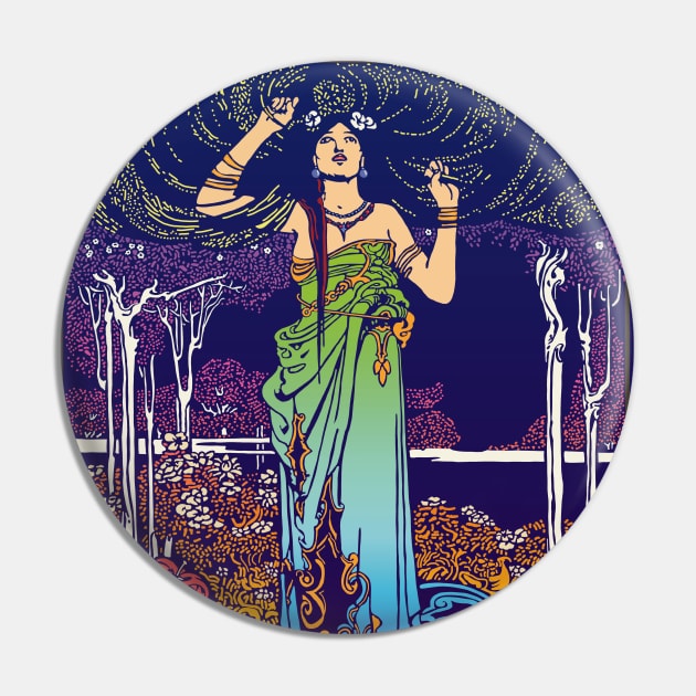 Art Nouveau Lady (green/blue/pink) Pin by Soth Studio
