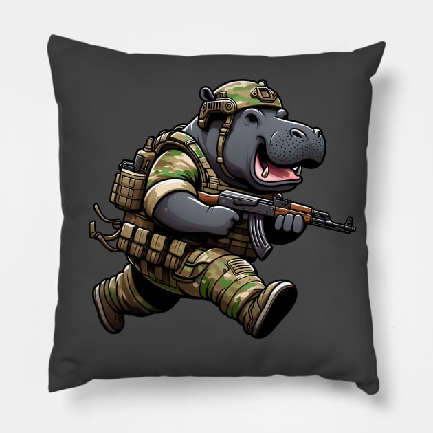 Tactical Hippo Pillow by Rawlifegraphic