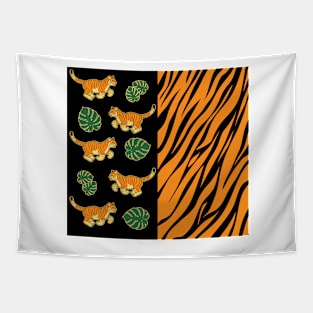 Tiger Stripes And Prowling Tiger Half And Half Tapestry