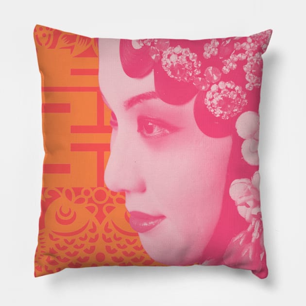 Chinese Opera Star Blush Pink with Orange Double Happiness Symbol- Hong Kong Retro Pillow by CRAFTY BITCH