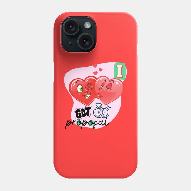 Funny cartoon hearts kissing- marriage proposal Phone Case by O.M design