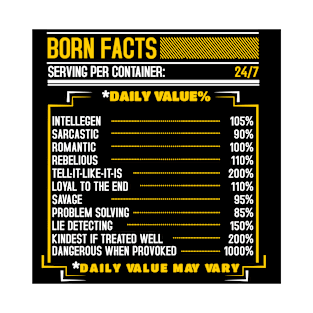 Birthday Facts Nutritional Info Funny Sarcastic Sassy Gift T-Shirt