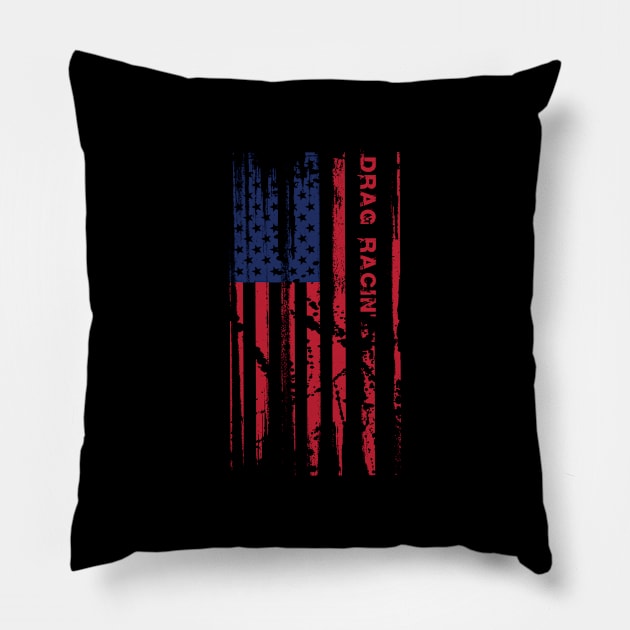 American Drag Racing Flag Patriotic Racer Pillow by ScottsRed