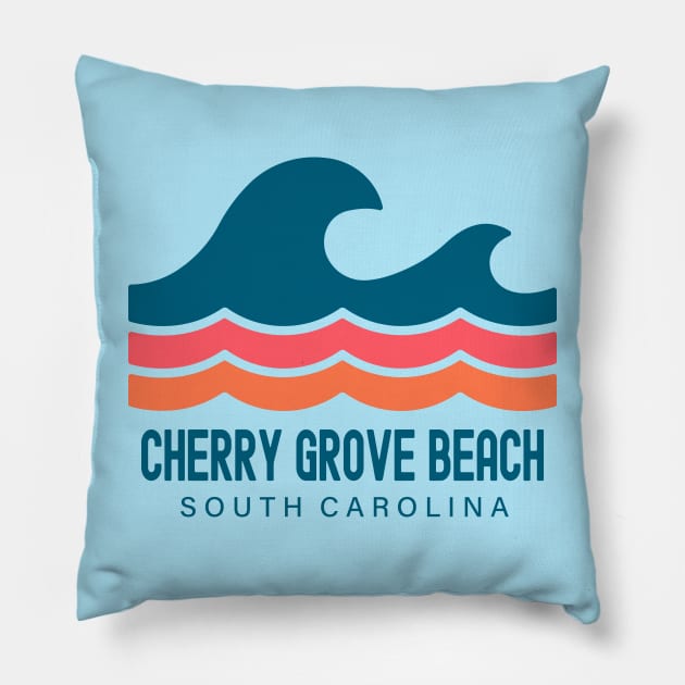 Cherry Grove Beach South Carolina Vintage Wave Pillow by TGKelly