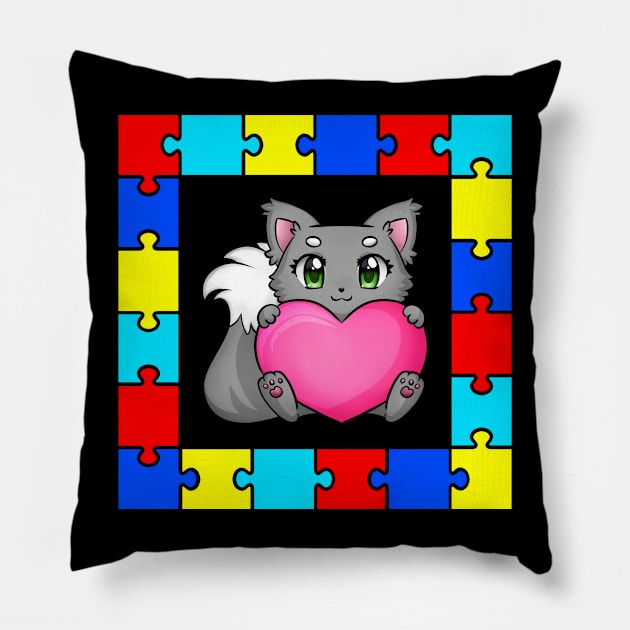 Autism Day cat Pillow by teespra