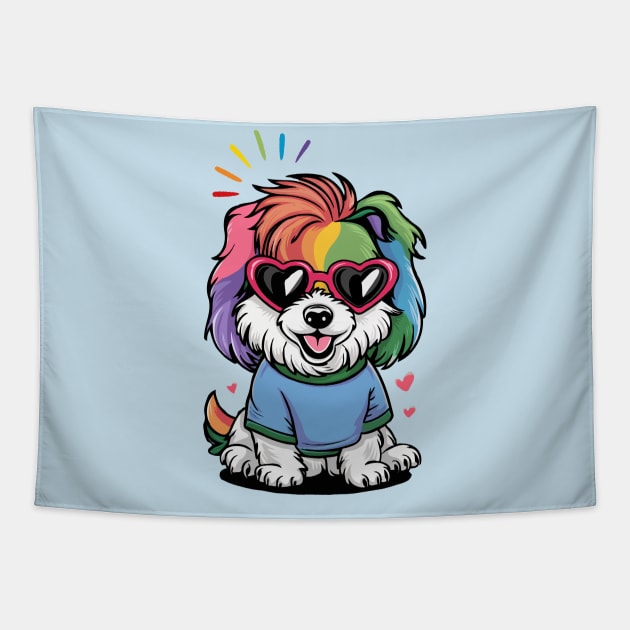 Cute Rainbow Dog Tapestry by Teewyld