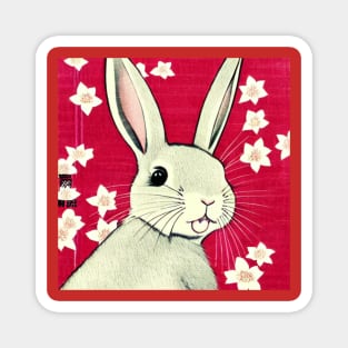 Happy Rabbit Girl Cute Bunny Rabbit Mini Rex with Blossoms Magnet