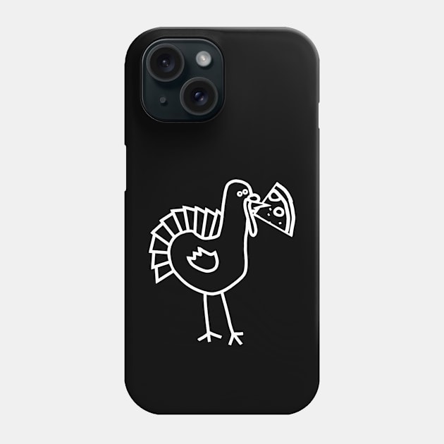 White Line Drawing Thanksgiving Turkey with Pizza Slice Phone Case by ellenhenryart