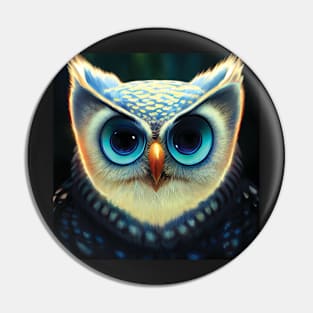 Owl Face with Big Blue Eyes Pin