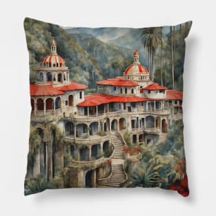 Xilitla San Luis Potosi Mexico Watercolor Vintage Tourism Pillow