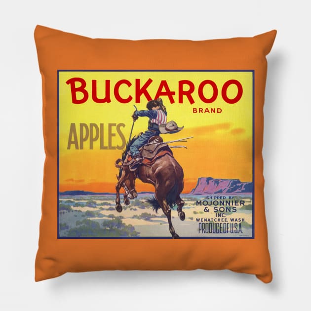 Vintage Buckaroo Fruit Crate Label Pillow by MasterpieceCafe