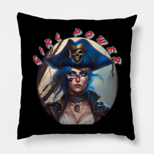 Girl power, blue eyed and blue haired pirate wench Pillow