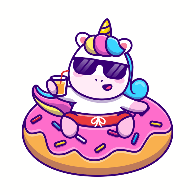 Cute Unicorn Swimming With Donut Balloon And Holding Juice by Catalyst Labs