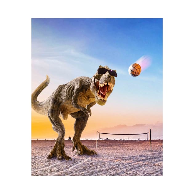 Funny T-Rex Dinosaur Playing Volleyball by Random Galaxy