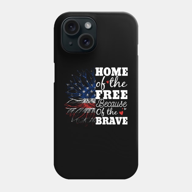 4th Of July Sunflower Home Of The Free Because Of The Brave Phone Case by ZimBom Designer