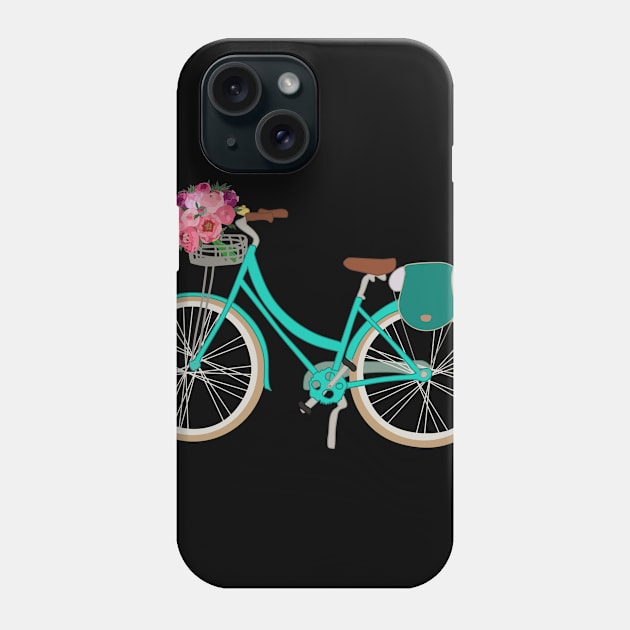 Turquoise bicycle and Peonies Phone Case by Orangerinka