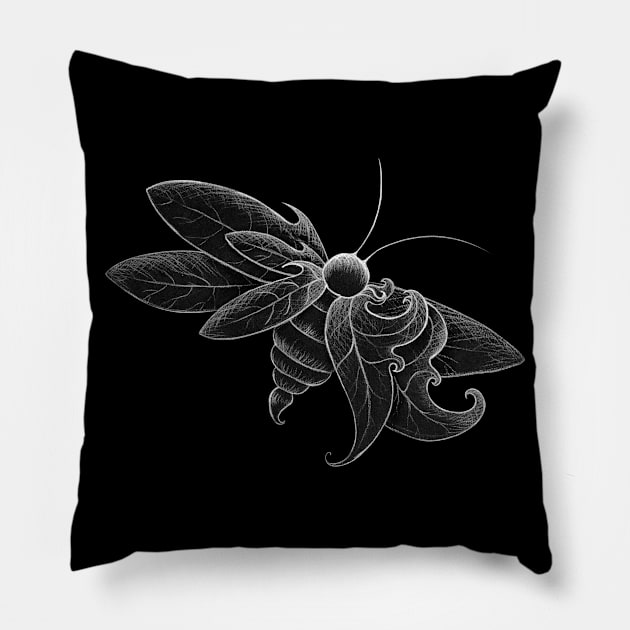 Insect, bee, moth, fantasy black and white Pillow by BlackRedDots