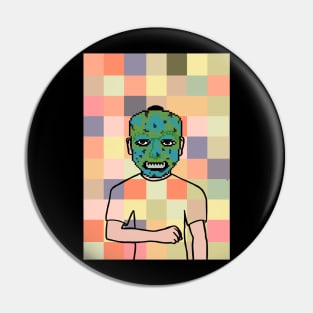 Pixelated Male Character with Dark Mask and Light Pixel Eyes Pin