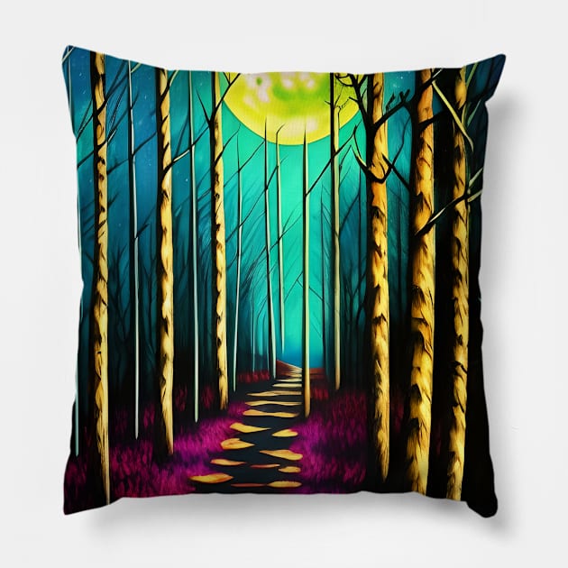 Beautiful Forest Moonlight Pillow by Sanzida Design
