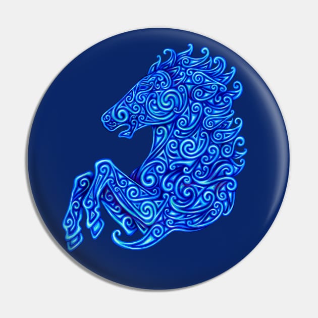 Blue Celtic Horse Pin by rebeccawangart