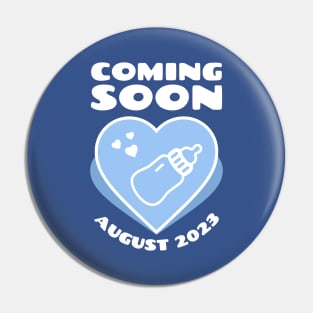 Baby Announcement. Feeding Bottle. Coming soon. August 2023 birthday Pin