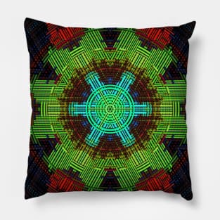 Weave Mandala Green Red and Blue Pillow