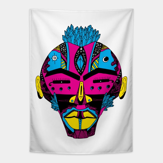CMYK African Mask 4 Tapestry by kenallouis