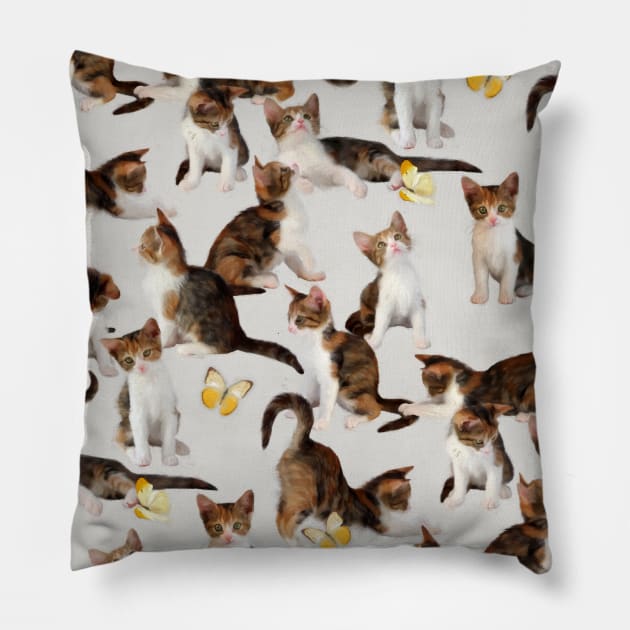 Kittens and Butterflies - a painted pattern Pillow by micklyn