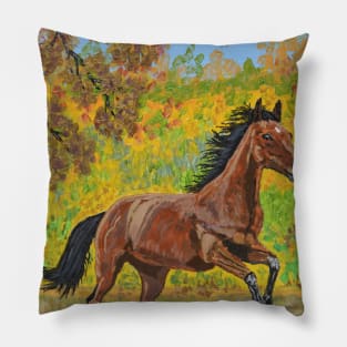 A running brown horse in autumn Pillow