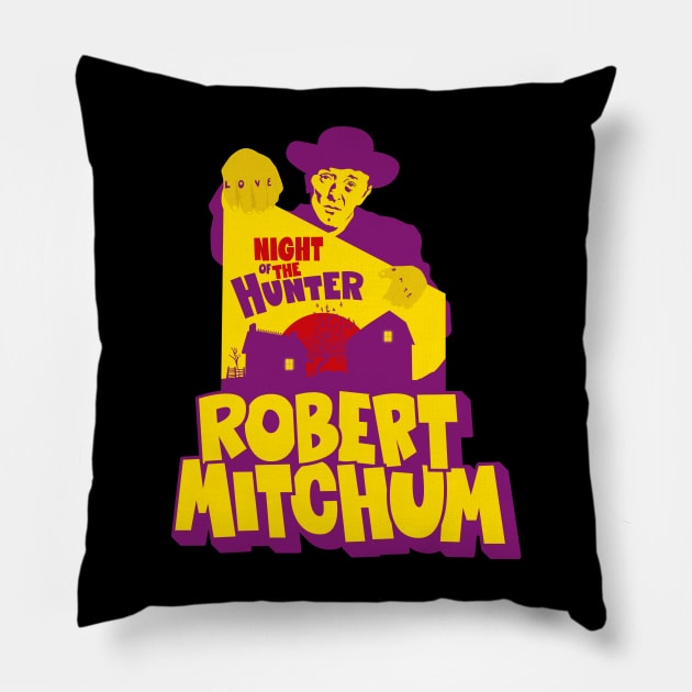 The Night of the Hunter: Captivating Robert Mitchum's Iconic Performance Pillow by Boogosh