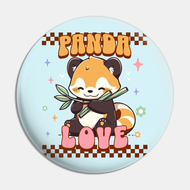 Cute Red Panda With Bamboo- Kawaii Panda Retro Style Pin by TeeTopiaNovelty