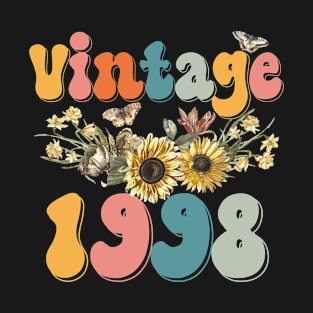 Vintage 1998 Sunflower Floral Retro Groovy 25th Birthday T-Shirt