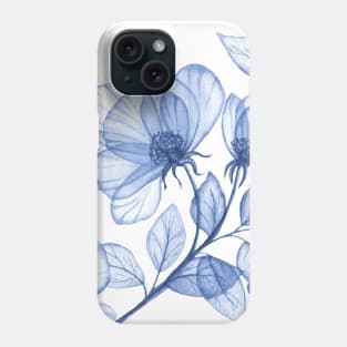 Blue transparent roses watercolor print. Porcelain floral motif. Translucent delicate floral composition Phone Case