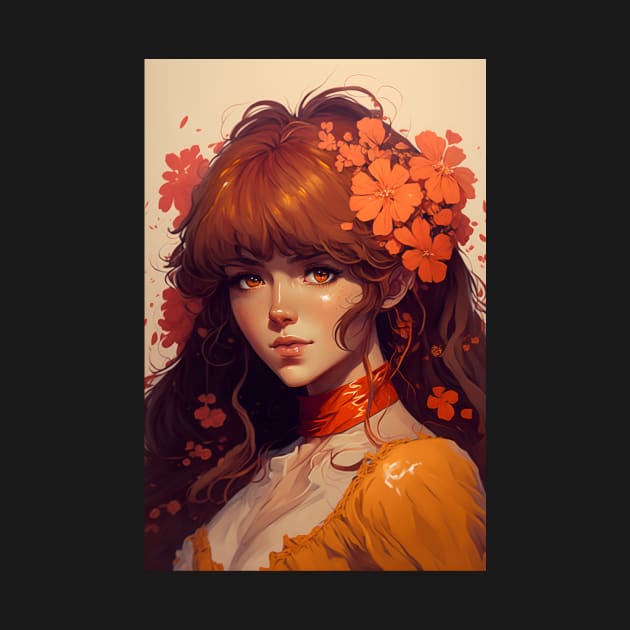 Beautiful Anime Girl from a Medieval World Flowered Hair by Bubblebug