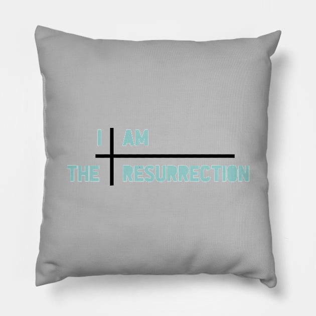 I am the resurrection, cross, blue Pillow by Perezzzoso