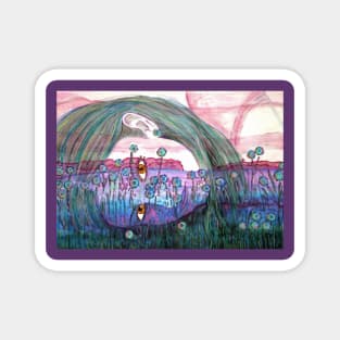 Girl in a Field of Blue Flowers- Drawing Magnet