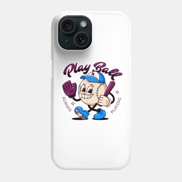 Play Ball, a cartoon illustration of a baseball mascot Phone Case by Vyndesign