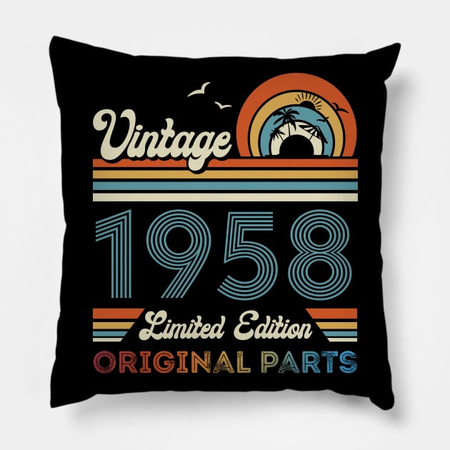 Vintage 1958 66th Birthday Gift For Men Women From Son Daughter Pillow by Davito Pinebu 