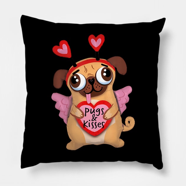 Pugs Valentine  Cupid Pug Kisses Valentine Pug Lover Pillow by vulanstore