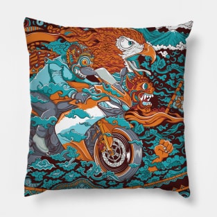 racing motor cycle illustration with eagle and traditional ornaments Pillow