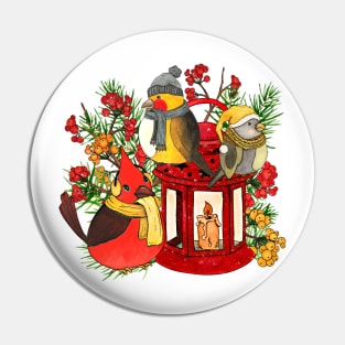 Chickadee and Cardinal Birds Pin