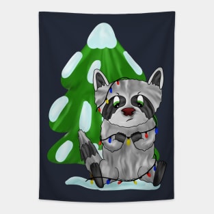 Funny Christmas raccoon Tapestry