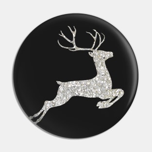 Silver Faux Glitter Christmas Reindeer Pin