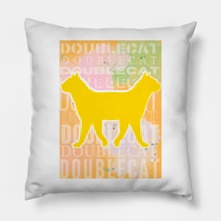 Two-headed cat, silhouette of a two-headed cat on a colored background with inscriptions Pillow